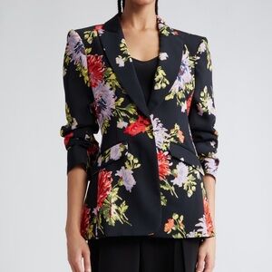Cinq à Sept Cheyenne Ruched Sleeve Floral Blazer NWOT Size 4